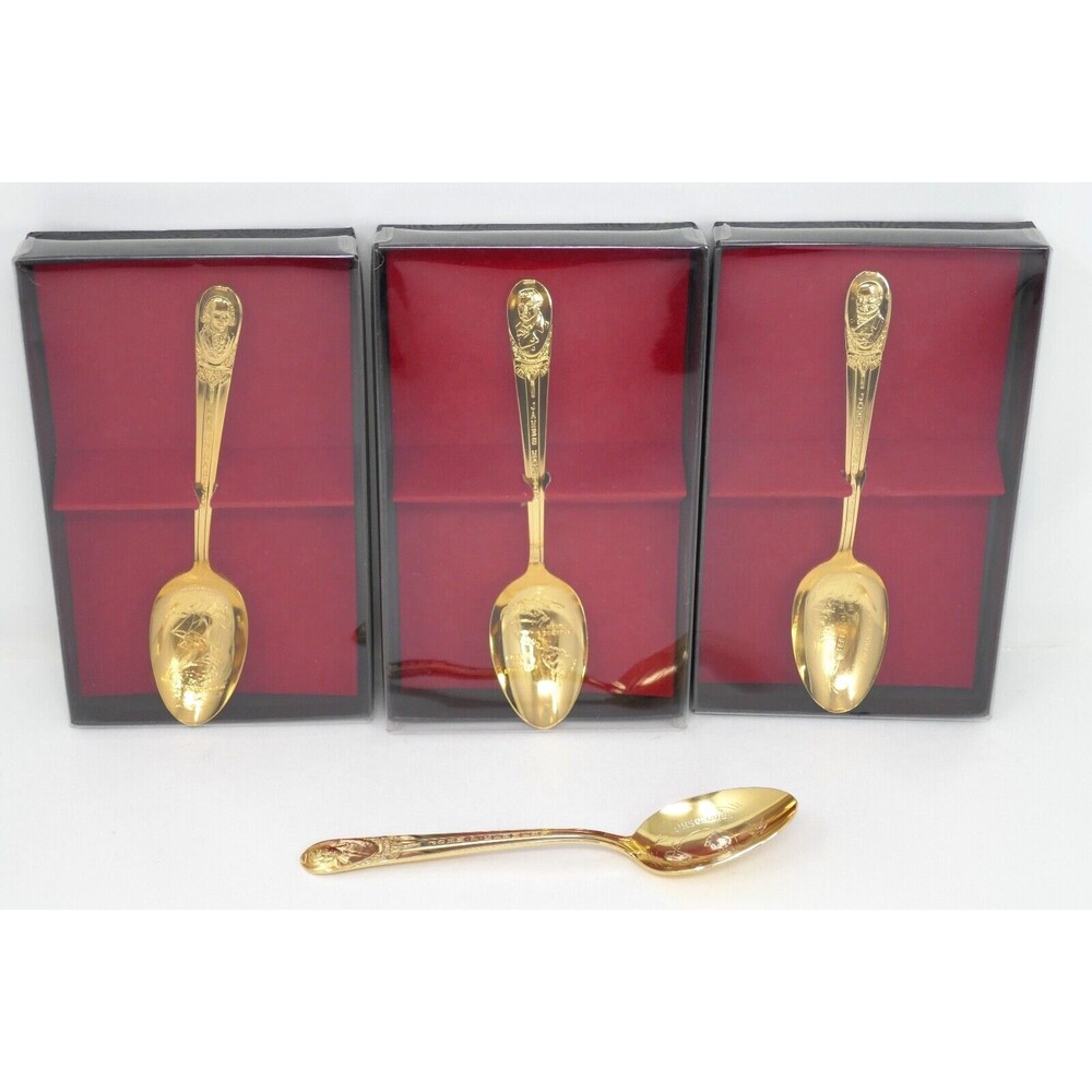 WM Rogers Gold Plated President Collectible Spoons Madison Monroe Adams Kennedy